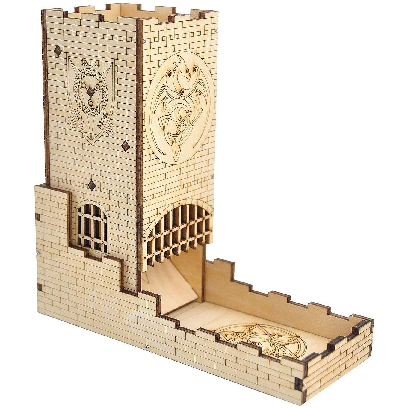 Dragon Castle Dice Tower with Wood Tray & Laser Cut Dragon
