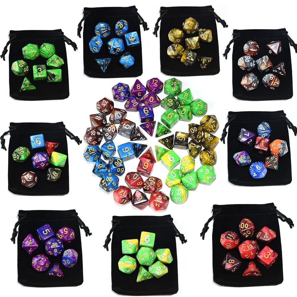 Multi Color Polyhedral Dice with Drawstring Bag for DnD RPG Board Games