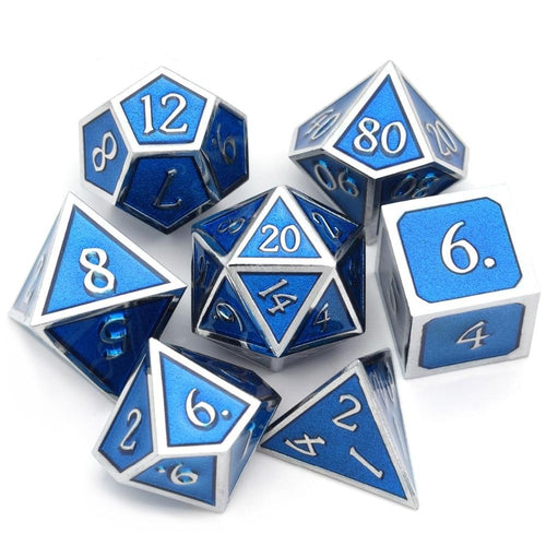 Aquamarine Blue with Silver Edge DND Metal Dice